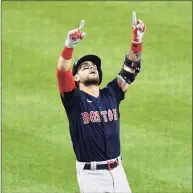  ?? Will Newton / Associated Press ?? The Red Sox’s Michael Chavis celebrates after hitting a two-run home run against the Orioles in the second inning on Saturday.