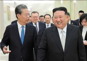  ?? ap ?? Kim meeting Zhao leji, chairman of the national people’s Congress of China, in pyongyang, recently. —