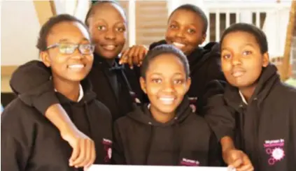  ??  ?? Winners of the 2018 African of the Year award, Kenyan schoolgirl­s Stacy Owino, Purity Achieng, Ivy Akinyi, Synthia Otieno and Macrine Atieno.