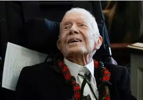  ?? — AFP photo ?? Carter departs after the funeral service for Rosalynn Carter at Maranatha Baptist Church, in Plains, Georgia on Nov 29, 2023.