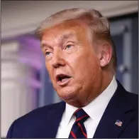  ?? (AP/Alex Brandon) ?? Former President Donald Trump, shown in August in the White House briefing room, said Friday in a release that Facebook’s decision on his suspension was “an insult.”