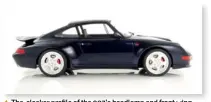  ??  ?? ▲ The sleeker profile of the 993’s headlamp and front wing lines are particular­ly evident when viewed side on.