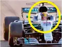  ??  ?? Hindered: Lewis Hamilton’s headrest has popped up