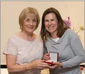  ??  ?? Deirdre Hoey, (right) winner of the Gross prize in the Lady President’s Prize in Blainroe Golf Club.