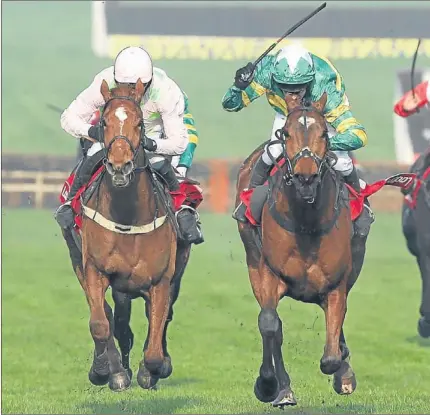  ?? Picture: Getty Images. ?? Barry Geraghty rides More Of That to victory in the 3.20 at Cheltenham yesterday.