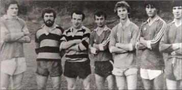  ??  ?? Seamus Morris, Tom Kenny, Dermot McGrath, Dicky Doran, Paul O’Dare, Patrick Murphy and Richard Willoughby preparing for the 1982 shoiwdown.