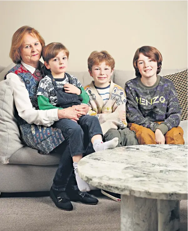  ?? ?? gMarcia Milne with her grandchild­ren (from left to right) Orson, 8, Fox, 4, and Bran, 11, at the family home in south London