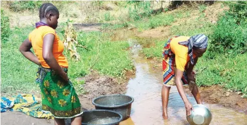  ?? Photo: Abubakar Sadiq Isah ?? Women fetch water from a stream at Kuka village, Kwali Area Council on Saturday.