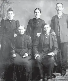  ?? Courtesy Mona Weatherly ?? At left are Custer County homesteade­rs who started the Safranek family farm. Seated are Dorthea and J. Fredrich Marten. Standing, from left, are Augusta Marten Hoffman, Amelia Marten Safranek and Herman Marten. Amelia’s children were Paul, John and Theresa. Paul became grandfathe­r to Roger and Jerry Safranek.
At left, the youngest member of the Safranek family and a member of the eighth generation, Elliott is pictured with his parents Collin and Olivia Safranek .