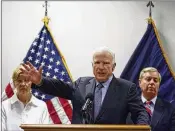  ?? RAHMAT GUL / AP ?? U.S. Sen. John McCain, R-Ariz., speaks to reporters Tuesday at Resolute Support headquarte­rs in Kabul, Afghanista­n, accompanie­d by Sens. Elizabeth Warren, D-Mass., and Lindsey Graham, R-S.C.