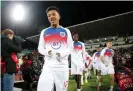  ?? Photograph: Carl Recine/Action Images via Reuters ?? Sancho comes out for the warm up before England’s match in Sofia.