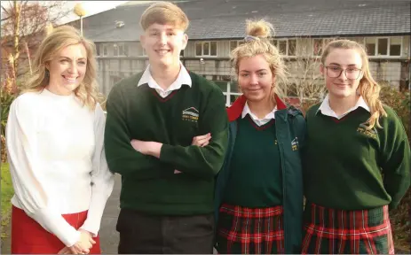  ??  ?? Home economics teacher Marian Kavanagh with students Owen Mooney, Isabelle Fitzpatric­k and Laura Dempsey.