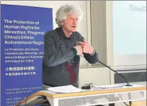  ?? CHEN WEIHUA / CHINA DAILY ?? Belgian Tibetologi­st Andre Lacroix speaks at a human rights seminar on Monday.