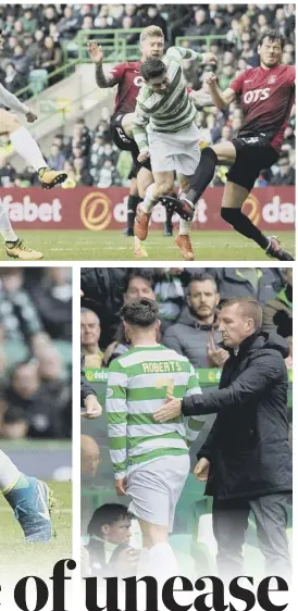  ??  ?? 0 Leigh Griffiths, main picture, puts Celtic in front, only for Jordan Jones to celebrate his equaliser in the second half. Tom Rogic fires in a shot, top right, while Patrick Roberts collides with Kilmarnock’s Gordon Greer before leaving the field...