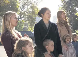  ??  ?? CHANGE OF FORMAT: Making a rare television appearance, Nicole Kidman, right rear, co-stars in ‘Big Little Lies’ with Reese Witherspoo­n, left rear, and Shailene Woodley, centre rear.