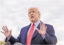  ?? J. SCOTT APPLEWHITE /ASSOCIATED PRESS ?? President Donald Trump speaks to reporters in Washington on Wednesday. He has denied that he has politicize­d border security.