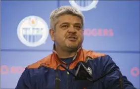  ?? JASON FRANSON/THE CANADIAN PRESS VIA AP, FILE ?? In a May 2017 photo, Edmonton Oilers head coach Todd McLellan speaks to the media during a news conference in Edmonton, Alberta.