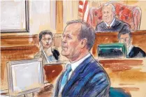  ?? DANA VERKOUTERE­N/ASSOCIATED PRESS ?? This courtroom sketch depicts Rick Gates testifying during questionin­g in the bank fraud and tax evasion trial of Paul Manafort at federal court in Alexandria, Va., on Tuesday.