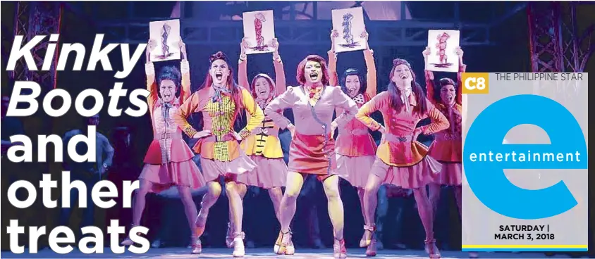  ??  ?? The Atlantis production of Kinky Boots, directed by Bobby Garcia, is back at the Carlos P. Romulo Auditorium at the RCBC Plaza in Makati and will run until March 18 in a limited return stint