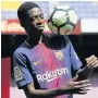  ??  ?? NOU BOY Dembele shows off ball skills at Barcelona