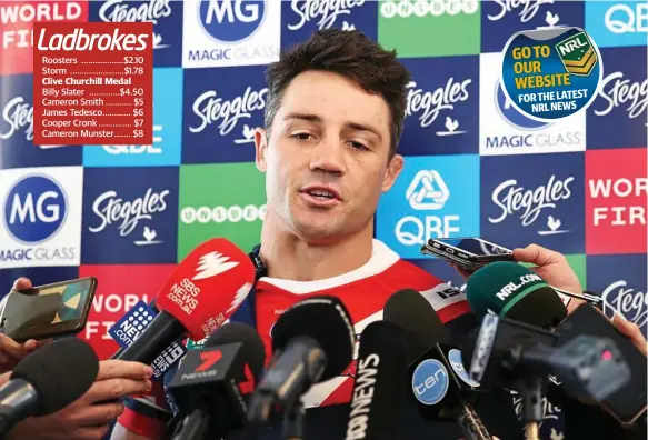  ?? Photo: Matt King/Getty Images ?? RACE AGAINST TIME: Cooper Cronk, with his left arm in a sling, speaks to reporters earlier this week.