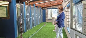  ?? Picture: ROB KNOWLES ?? COMFORTABL­E CAT CAGES: Volunteer Sandra Pool shows visitors the boarding side of the new cattery at the Port Alfred SPCA that is spacious and allows the animals freedom to explore and satisfy their natural curiosity