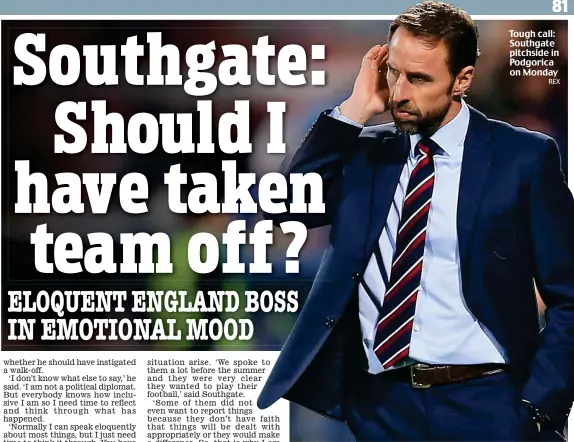  ?? REX ?? Tough call: Southgate pitchside in Podgorica on Monday