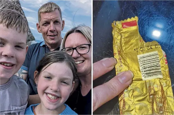  ?? ?? ANCIENT TREAT: The McDonald family, who discovered a 40-year-old Twix while out walking their dog along Dunnet Beach, Thurso. nd