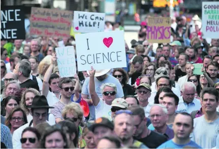  ?? David Moir / EPA ?? March For Science day in Sydney, Australia, was part of a global event against, organisers say, political pressure on academics.