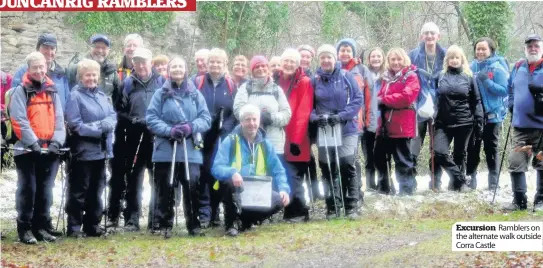  ??  ?? Excursion Ramblers on the alternate walk outside Corra Castle