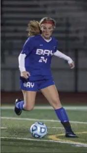  ?? JEN FORBUS — THE MORNING JOURNAL ?? Bay’s Kealy Sullivan controls the ball during the Division II Elyria District final against Rocky River. Sullivan has three game-winning goals in the playoffs so far.