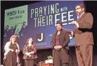  ?? JOHN DIEDRICH / MILWAUKEE JOURNAL SENTINEL ?? Bernice King (second from right), daughter of Martin Luther King Jr., appears Sunday at the Pabst Theater in Milwaukee with Susannah Heschel (far left), daughter of Rabbi Abraham Heschel, for an event titled "Praying with their Feet."