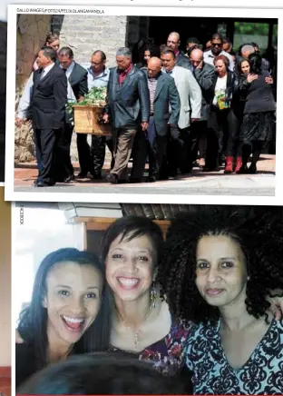  ?? GALLO IMAGES/FOTO24/FELIXDLANG­AMANDLA ?? ABOVE: The sisters, from left, Melanie, Lucia and Tania Jordan. LEFT: A family photo of Lucia with her husband, Tony, and sons, Jonathan and Michael (in the red Tshirt). TOP: Devastated family members and friends at Lucia’s funeral service.