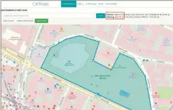  ??  ?? Das Onlinetool Calcmaps berechnet schnell Flächen wie hier die des alten botanische­n Gartens in München – das viel genutzte Google Maps ist da überforder­t.
