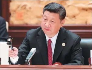  ?? MA ZHANCHENG / XINHUA ?? President Xi Jinping announces the start of the roundtable of the Belt and Road Forum on Monday in Beijing.