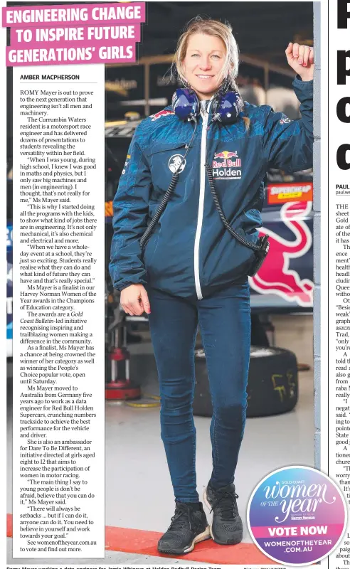  ?? Picture: TIM HUNTER ?? Romy Mayer working a data engineer for Jamie Whincup at Holden Redbull Racing Team.