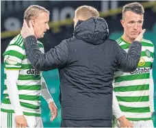  ??  ?? Neil Lennon has been trying to re-assure his players, in this instance Leigh Griffiths and David Turnbull