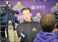  ?? DAVID M. JOHNSON - DJOHNSON@DIGITALFIR­STMEDIA.COM ?? UAlbany men’s basketball coach Will Brown talks during media day 2015. The veteran coach will miss 1 game after the school reported an NCAA violation.