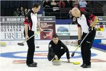  ?? MICHAEL BURNS ?? Craig Savill, who was recovering from Hodgkin’s lymphoma, delivered a stone for Team Ontario during the 2016 Brier in Ottawa.