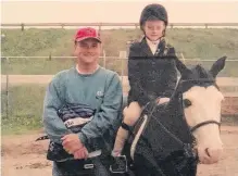  ?? CONTRIBUTE­D ?? Andy Woolaver’s daughters — Lisa, Nikki and Kaelyn — have always had a passion for horses. Woolaver got involved in the Nova Scotia Hunter Jumper Associatio­n as a way to help out the group while watching his kids participat­e in the sport. He still helps out today. Pictured here in this old photo is Woolaver with Kaelyn and her pony Missy.