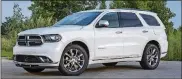  ?? COURTESYOF FCA US VIA AP ?? This photo provided by Fiat Chrysler shows the 2020 DodgeDuran­go, which can pull 6,200 pounds with its standardV6. If you choose one of its optional V8 engines, you can toweither 7,400 pounds or up to 8,700 pounds.