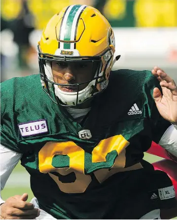  ?? IAN KUCERAK ?? Defensive lineman Brandon Pittman had not played a competitiv­e football game for two years prior to getting his shot with the Edmonton Eskimos last week against the Roughrider­s.