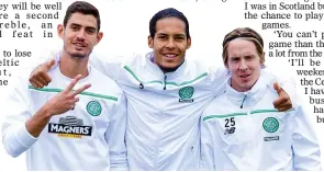  ??  ?? Johansen with Bitton (far left) and Van Dijk FIRM FRIENDS: