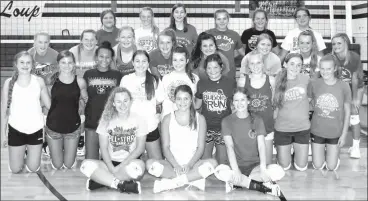  ?? Callaway Courier ?? The 2020 South Loup Volleyball team pictured above from Front Row left are Bailey Schwarz, Jadeyn Bubak, Calyn Laible; Second Row: Lauryn Johnson, Ava Pandorf, Shayla Tickle, Mya Weverka, Irelyn Rosfeld, Kinsey Pflaster, Faith Bierman, Talli Martin, Delaynie Laible; Third Row: Joslyn Reiff, Jocelyn Bailey, Abby Stallbaume­r, Taylor Ross, Sharon Jones, Maggie Birkel, Bryn Schwarz, Charli Vickers; Fourth Row: Skylar Ellison, Reagan Cool, Delanie Rogers, Lila Bloomer, Devin Peterson, Tahna Nokes. Not pictured: Laney Badgley.