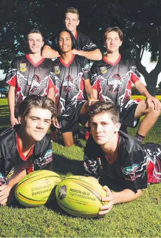  ?? LET’S GO: North Queensland touch players Jake Bourke, Hayden Rowbotham ( front), Bradley Pardon, Shameus Edwards, Dylan White and Clay Smith ( back). Picture: SCOTT RADFORD- CHISHOLM ??