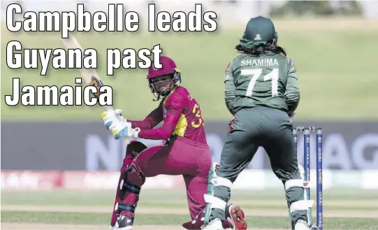  ?? (Photo: AFP) ?? West Indies player Shemaine Campbelle (left) sweeps as Bangladesh wicketkeep­er Shamima Sultana reacts during the 2022 Women’s Cricket World Cup match at Bay Oval in Tauranga, New Zealand on Friday, March 18, 2022.