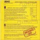  ??  ?? Breakthrou­gh … UB40’s debut album Signing Off, with benefit form artwork. Photograph: Record Company