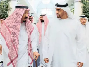  ?? PICTURE: SAUDI PRESS AGENCY VIA AP ?? Saudi King Salman bin Abdulaziz Al Saud, left, talks to Sheikh Mohammed bin Zayed Al Nahyan, Abu Dhabi’s Crown Prince and Deputy Commander-in-Chief of the Emirates Armed Forces in Jiddah, Saudi Arabia, in June. The king has sacked dozens of top...