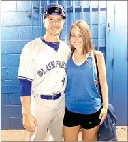  ?? SUBMITTED PHOTO ?? Ty Tice (left) and his girlfriend, Katelyn Harryman, of Rogers, celebrate after a recent minor league game. Tice, a 2014 Prairie Grove graduate, has gone on to play baseball for the University of Central Arkansas and was drafted in the 2017 Major...