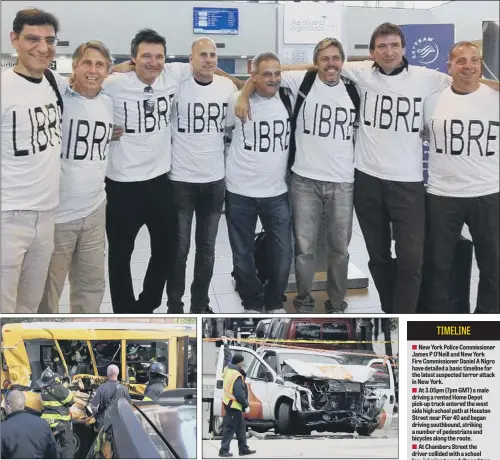  ??  ?? TERROR VICTIMS: From left, Hernan Ferruchi, Alejandro Pagnucco, Ariel Erlĳ, Ivan Brajckovic, Juan Pablo Trevisan, Hernan Mendoza, Diego Angelini and Ariel Benvenuto, who were targeted by the killer leaving five of them dead; the school bus rammed by...